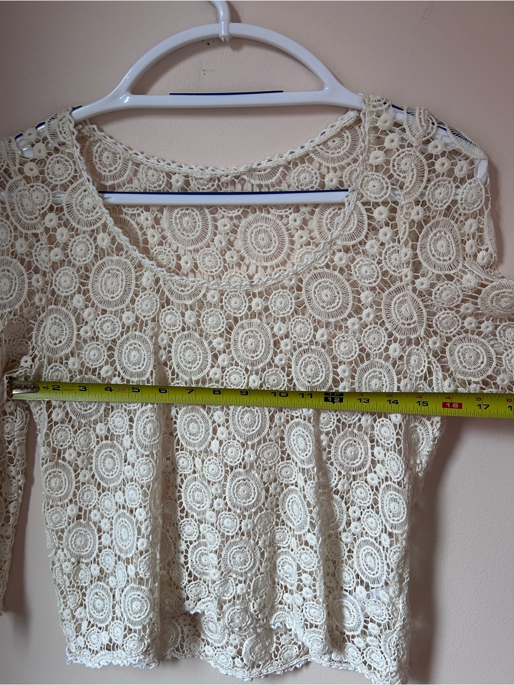Cotton Lace Crochet Scoop Neck Top in Cream - Picture 6 of 7